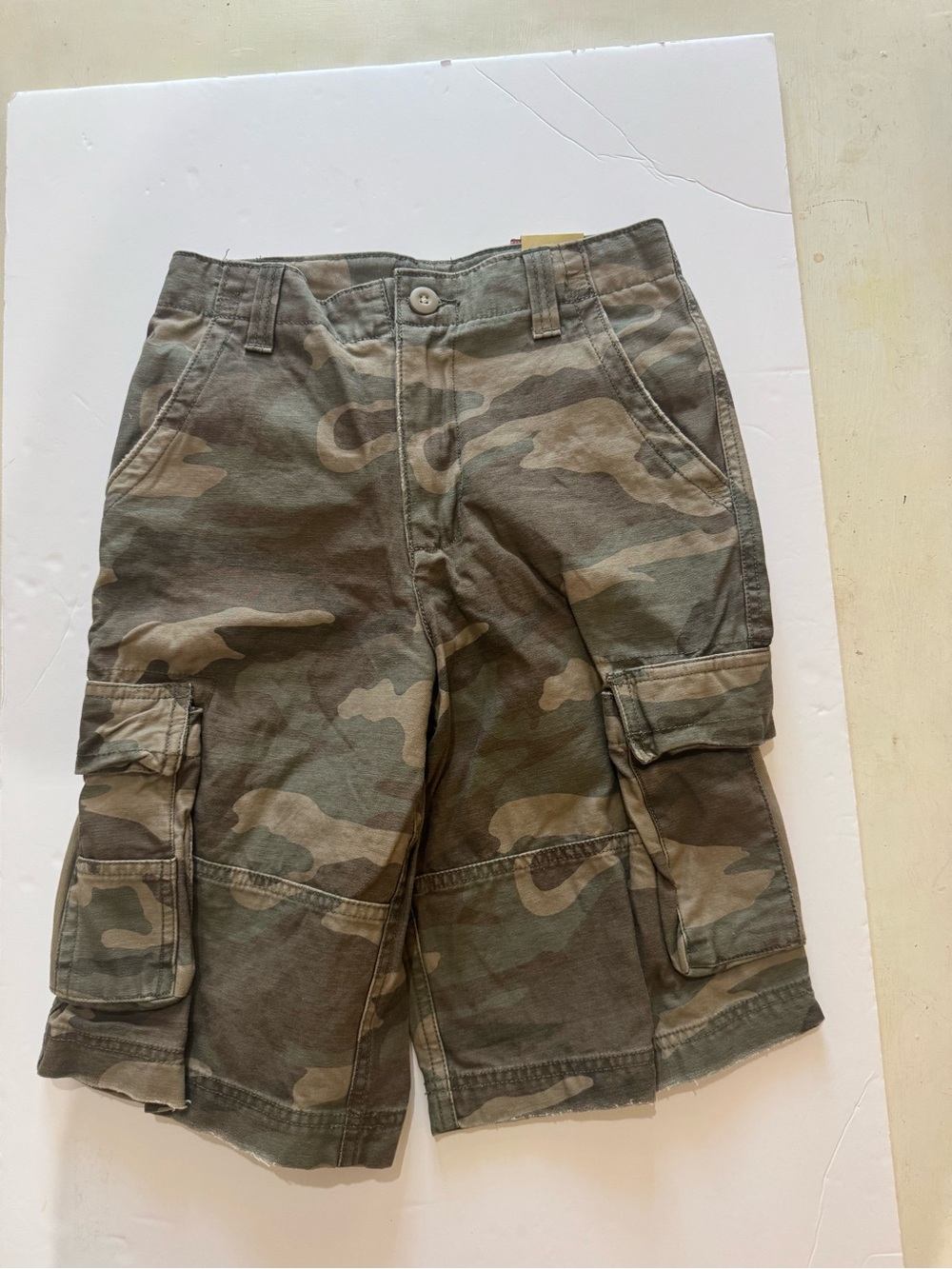 Kids Camo Cargo Shorts - Olive Green
